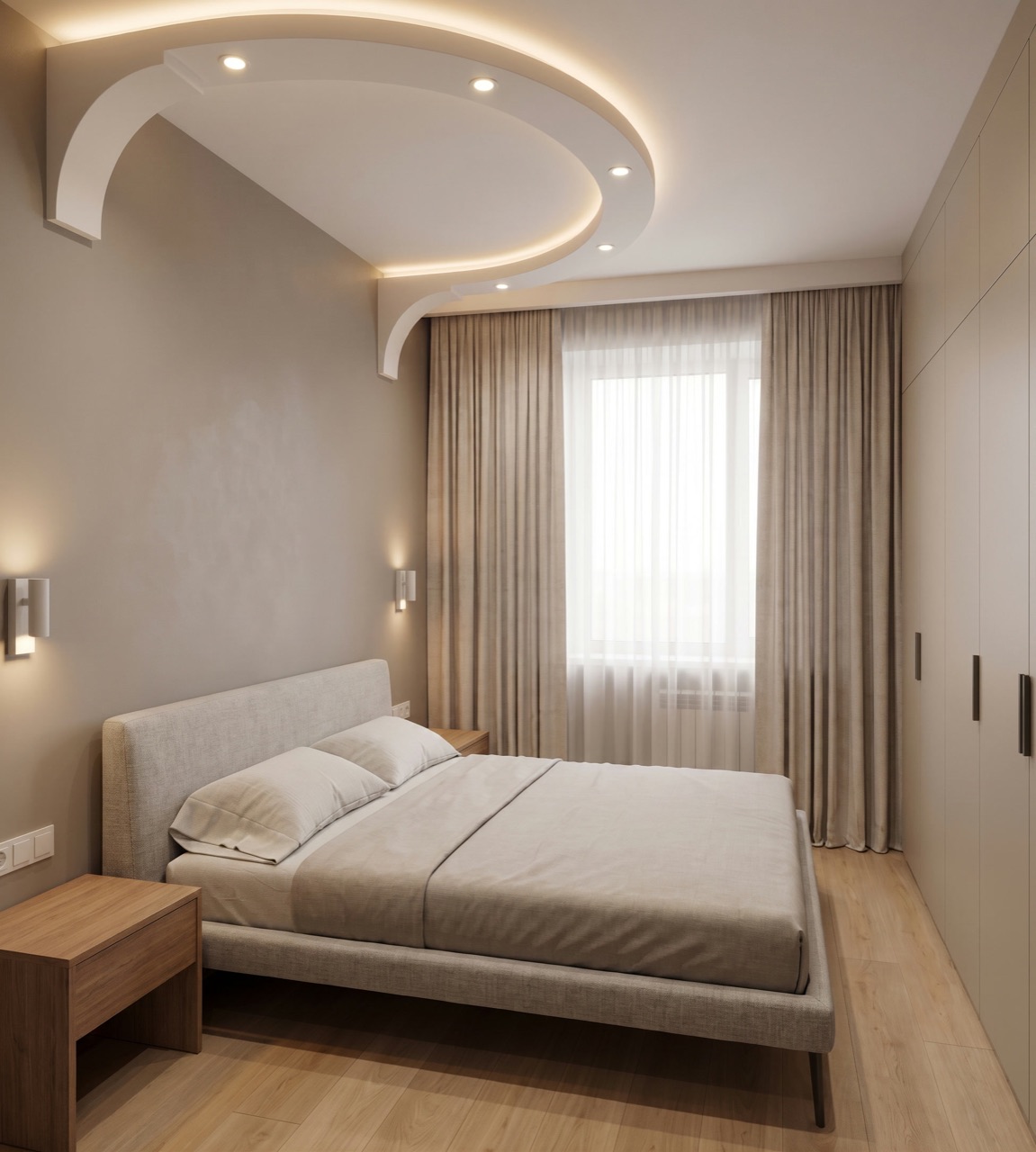 Спальня после генерации Roomy, стиль минимализм